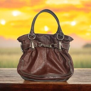 Leather Purse B.MAKOWSKY Raisin Brown Belted Clip Shoulder Bag